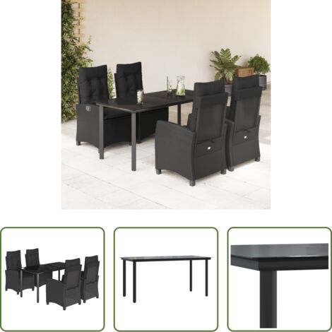 vidaXL Tavolo da giardino -  Set da Pranzo da Giardino 5 pz Nero con Cuscini in Polyrattan