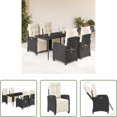 vidaXL Tavolo da giardino -  Set da Pranzo da Giardino 5 pz Nero con Cuscini in Polyrattan