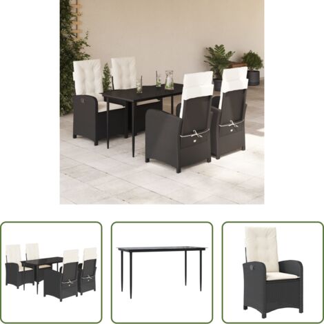 vidaXL Tavolo da giardino -  Set da Pranzo da Giardino 5 pz Nero con Cuscini in Polyrattan