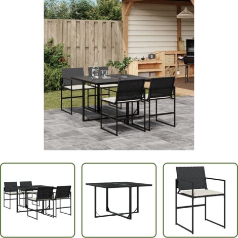 vidaXL Tavolo da giardino -  Set da Pranzo da Giardino 5 pz Nero con Cuscini in Polyrattan