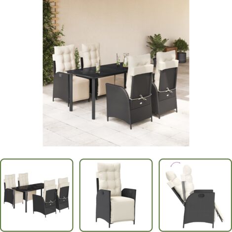 vidaXL Tavolo da giardino -  Set da Pranzo da Giardino 5 pz Nero con Cuscini in Polyrattan