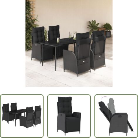 vidaXL Tavolo da giardino -  Set da Pranzo da Giardino 5 pz Nero con Cuscini in Polyrattan