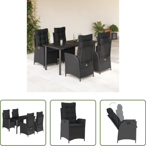 vidaXL Tavolo da giardino -  Set da Pranzo da Giardino 5 pz Nero con Cuscini in Polyrattan