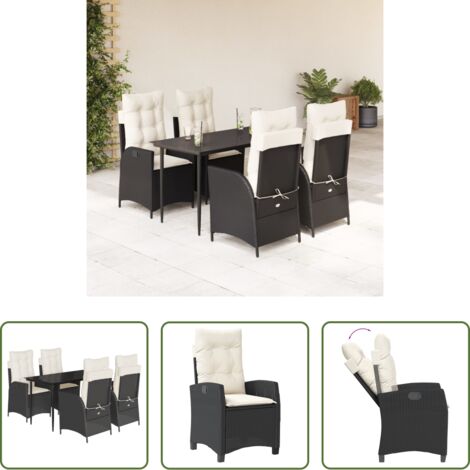 vidaXL Tavolo da giardino -  Set da Pranzo da Giardino 5 pz Nero con Cuscini in Polyrattan