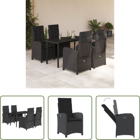 vidaXL Tavolo da giardino -  Set da Pranzo da Giardino 5 pz Nero con Cuscini in Polyrattan
