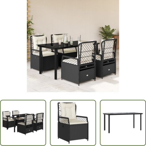 vidaXL Tavolo da giardino -  Set da Pranzo da Giardino 5 pz Nero con Cuscini in Polyrattan
