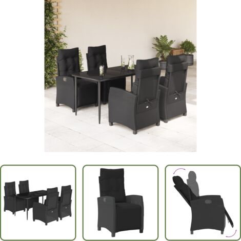vidaXL Tavolo da giardino -  Set da Pranzo da Giardino 5 pz Nero con Cuscini in Polyrattan