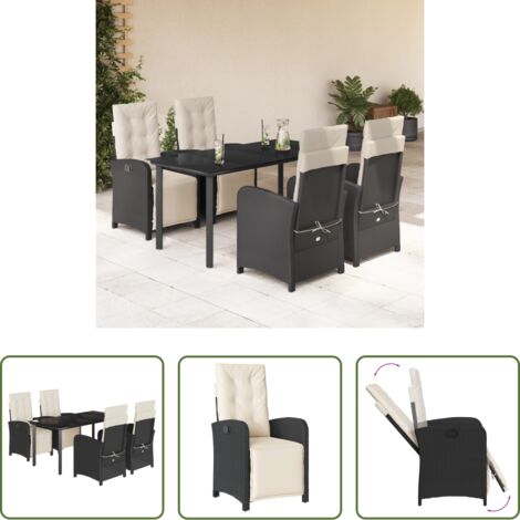 vidaXL Tavolo da giardino -  Set da Pranzo da Giardino 5 pz Nero con Cuscini in Polyrattan