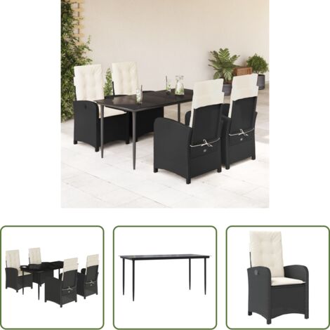 vidaXL Tavolo da giardino -  Set da Pranzo da Giardino 5 pz Nero con Cuscini in Polyrattan