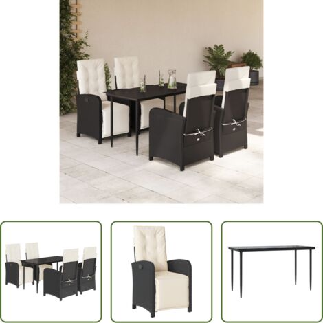 vidaXL Tavolo da giardino -  Set da Pranzo da Giardino 5 pz Nero con Cuscini in Polyrattan