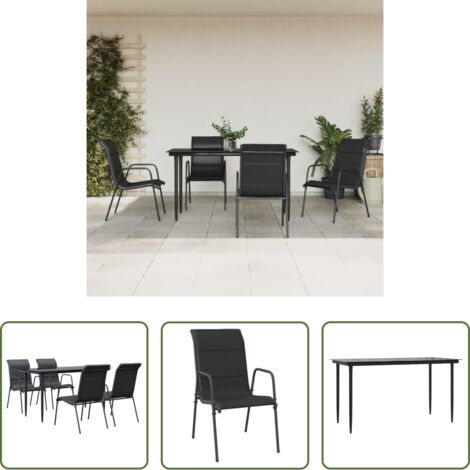 vidaXL Tavolo da giardino -  Set da Pranzo da Giardino 5 pz Nero in Acciaio e Textilene