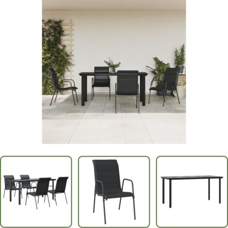 vidaXL Tavolo da giardino -  Set da Pranzo da Giardino 5 pz Nero in Acciaio e Textilene