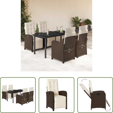 vidaXL Tavolo da giardino -  Set da Pranzo da Giardino 5pz con Cuscini in Polyrattan Marrone