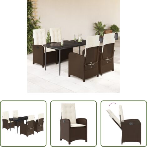 vidaXL Tavolo da giardino -  Set da Pranzo da Giardino 5pz con Cuscini in Polyrattan Marrone
