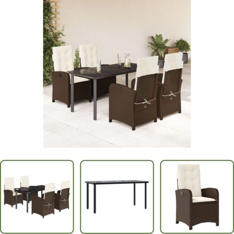 vidaXL Tavolo da giardino -  Set da Pranzo da Giardino 5pz con Cuscini in Polyrattan Marrone
