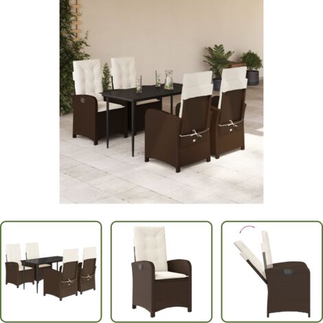 vidaXL Tavolo da giardino -  Set da Pranzo da Giardino 5pz con Cuscini in Polyrattan Marrone