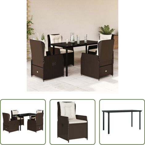 vidaXL Tavolo da giardino -  Set da Pranzo da Giardino 5pz con Cuscini in Polyrattan Marrone