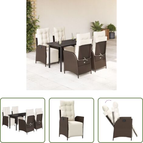 vidaXL Tavolo da giardino -  Set da Pranzo da Giardino 5pz con Cuscini in Polyrattan Marrone