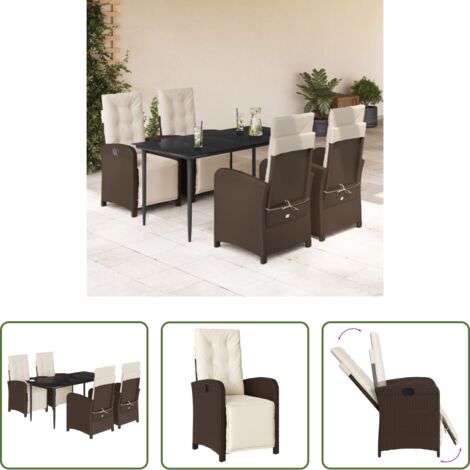 vidaXL Tavolo da giardino -  Set da Pranzo da Giardino 5pz con Cuscini in Polyrattan Marrone