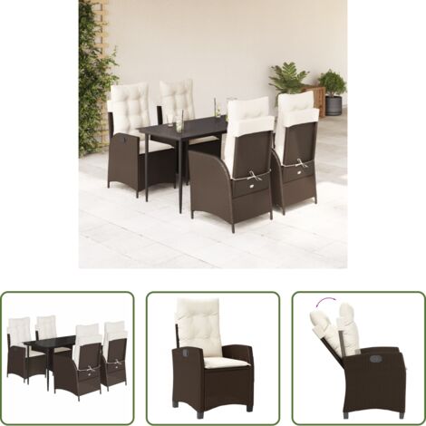 vidaXL Tavolo da giardino -  Set da Pranzo da Giardino 5pz con Cuscini in Polyrattan Marrone