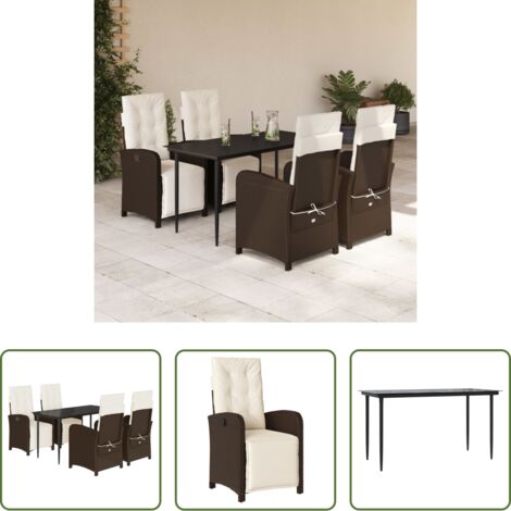 vidaXL Tavolo da giardino -  Set da Pranzo da Giardino 5pz con Cuscini in Polyrattan Marrone