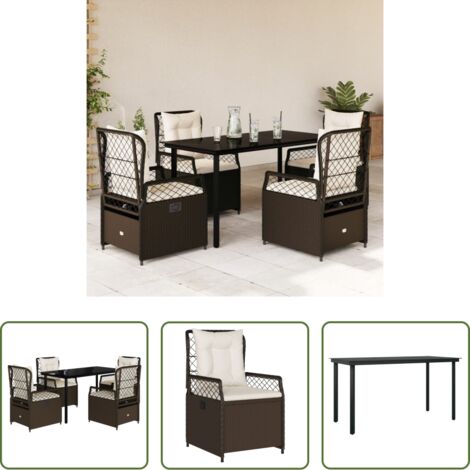 vidaXL Tavolo da giardino -  Set da Pranzo da Giardino 5pz con Cuscini in Polyrattan Marrone