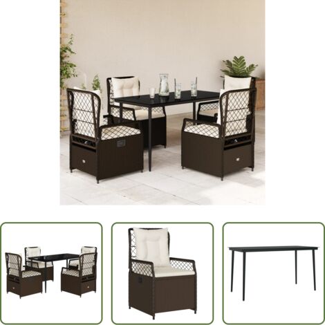 vidaXL Tavolo da giardino -  Set da Pranzo da Giardino 5pz con Cuscini in Polyrattan Marrone