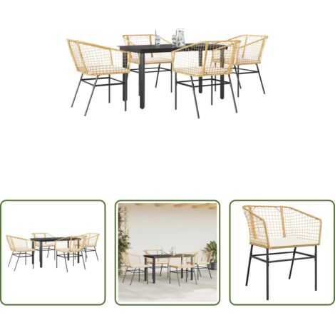 vidaXL Tavolo da giardino -  Set da Pranzo da Giardino 5pz con Cuscini Polyrattan Vetro