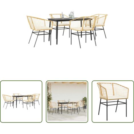 vidaXL Tavolo da giardino -  Set da Pranzo da Giardino 5pz con Cuscini Polyrattan Vetro