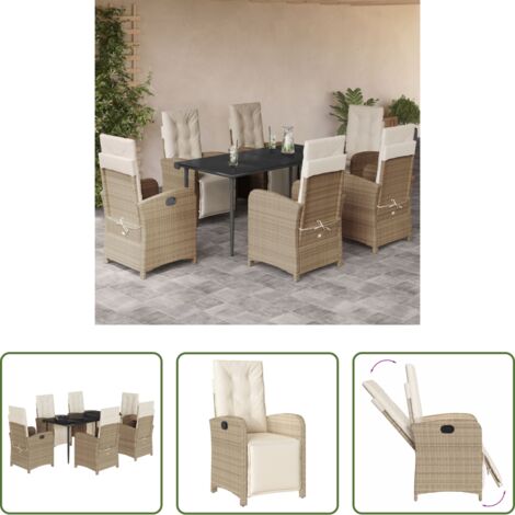 vidaXL Tavolo da giardino -  Set da Pranzo da Giardino 7 pz con Cuscini Beige in Polyrattan