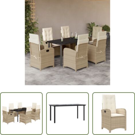 vidaXL Tavolo da giardino -  Set da Pranzo da Giardino 7 pz con Cuscini Beige in Polyrattan