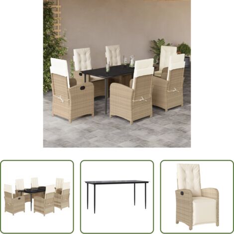 vidaXL Tavolo da giardino -  Set da Pranzo da Giardino 7 pz con Cuscini Beige in Polyrattan