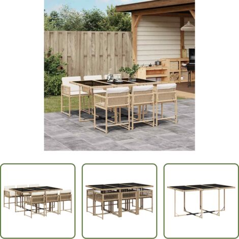 vidaXL Tavolo da giardino -  Set da Pranzo da Giardino 7 pz con Cuscini Beige in Polyrattan