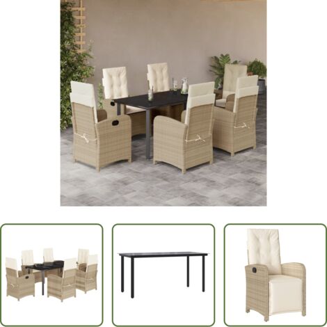 vidaXL Tavolo da giardino -  Set da Pranzo da Giardino 7 pz con Cuscini Beige in Polyrattan
