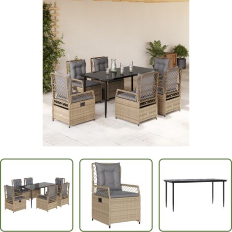 vidaXL Tavolo da giardino -  Set da Pranzo da Giardino 7 pz con Cuscini Beige in Polyrattan