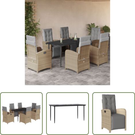 vidaXL Tavolo da giardino -  Set da Pranzo da Giardino 7 pz con Cuscini Beige in Polyrattan