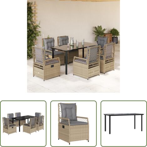vidaXL Tavolo da giardino -  Set da Pranzo da Giardino 7 pz con Cuscini Beige in Polyrattan