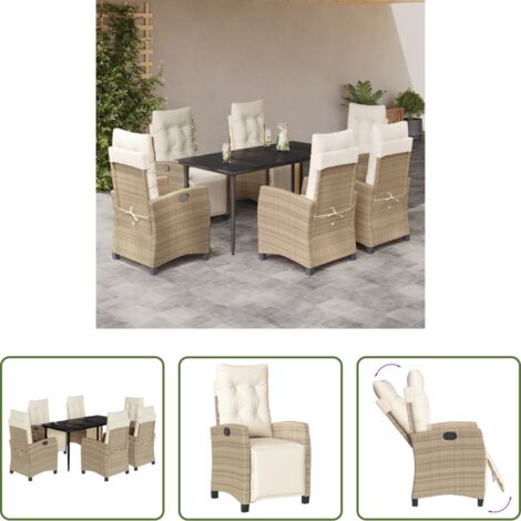 vidaXL Tavolo da giardino -  Set da Pranzo da Giardino 7 pz con Cuscini Beige in Polyrattan