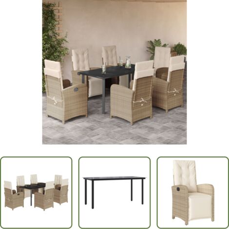 vidaXL Tavolo da giardino -  Set da Pranzo da Giardino 7 pz con Cuscini Beige in Polyrattan