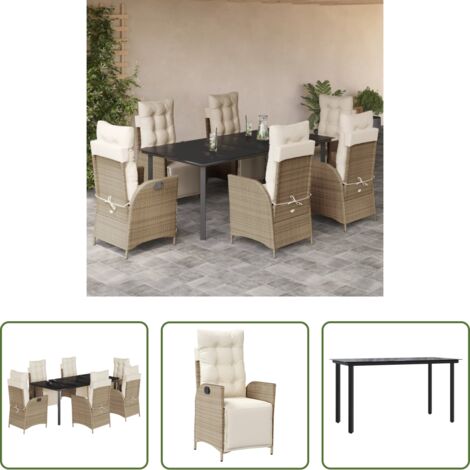 vidaXL Tavolo da giardino -  Set da Pranzo da Giardino 7 pz con Cuscini Beige in Polyrattan
