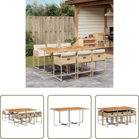 vidaXL Tavolo da giardino -  Set da Pranzo da Giardino 7 pz con Cuscini Beige in Polyrattan