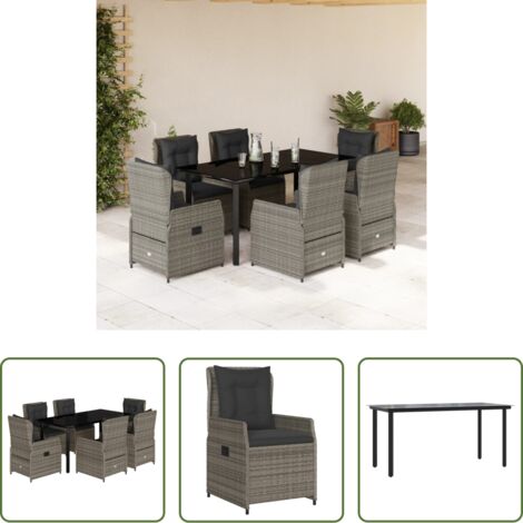 vidaXL Tavolo da giardino -  Set da Pranzo da Giardino 7 pz con Cuscini in Polyrattan Grigio
