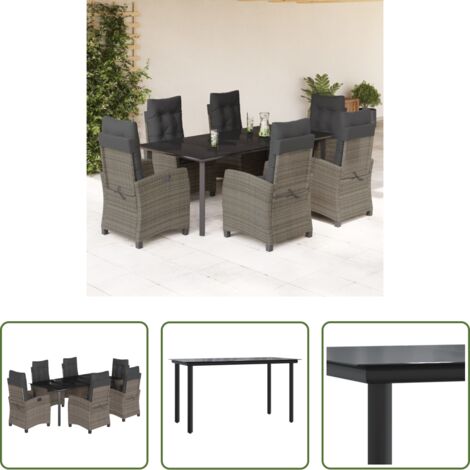 vidaXL Tavolo da giardino -  Set da Pranzo da Giardino 7 pz con Cuscini in Polyrattan Grigio