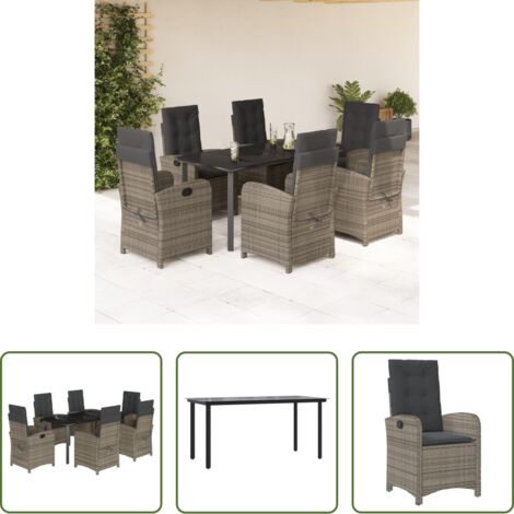 vidaXL Tavolo da giardino -  Set da Pranzo da Giardino 7 pz con Cuscini in Polyrattan Grigio