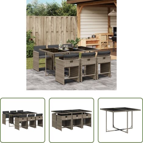 vidaXL Tavolo da giardino -  Set da Pranzo da Giardino 7 pz con Cuscini in Polyrattan Grigio