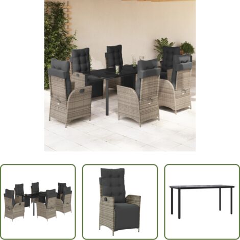 vidaXL Tavolo da giardino -  Set da Pranzo da Giardino 7 pz con Cuscini in Polyrattan Grigio