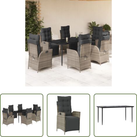 vidaXL Tavolo da giardino -  Set da Pranzo da Giardino 7 pz con Cuscini in Polyrattan Grigio