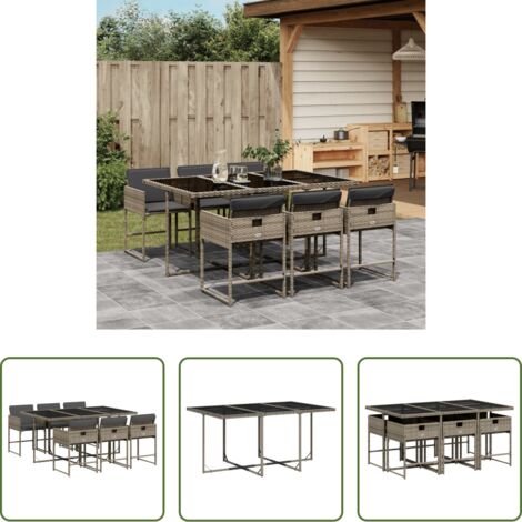 vidaXL Tavolo da giardino -  Set da Pranzo da Giardino 7 pz con Cuscini in Polyrattan Grigio