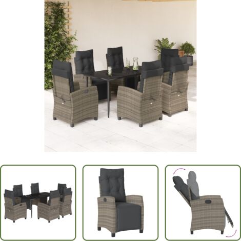 vidaXL Tavolo da giardino -  Set da Pranzo da Giardino 7 pz con Cuscini in Polyrattan Grigio