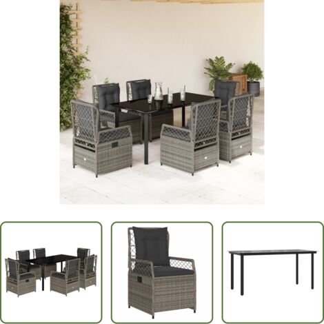 vidaXL Tavolo da giardino -  Set da Pranzo da Giardino 7 pz con Cuscini in Polyrattan Grigio